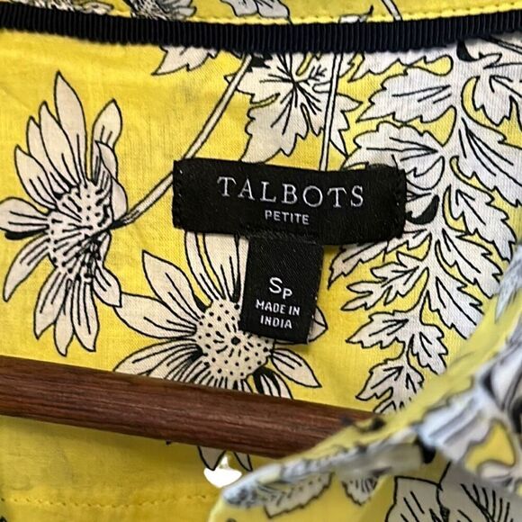 Talbots Floral Button Down Shirt Yellow Black Womens Long Sleeve - Picture 5 of 6